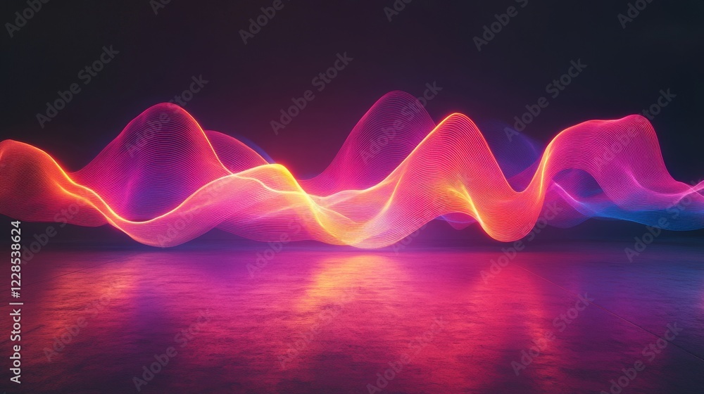 Poster abstract neon waveforms illuminated dark background