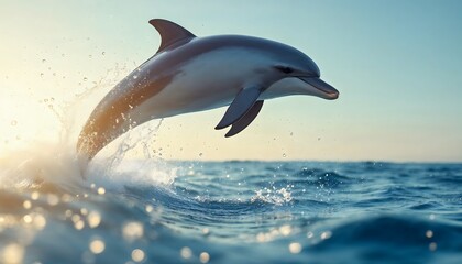 Dolphin Leaping Ocean Wave Sunset Wildlife Photo
