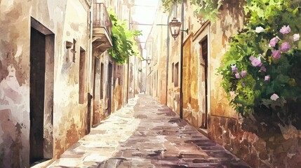 Obraz premium Charming Narrow Street Surrounded by Beautiful Stone Buildings