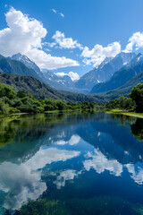 Fototapeta premium Panoramic Serenity: Owens River Against a Backdrop of Snow-capped Mountains and Azure Skies