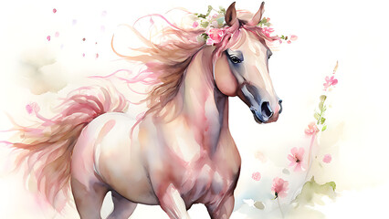Naklejka premium horse on white horse on a white background beautiful view and seen beautiful background and wallpaper beautiful horse with flower crown 