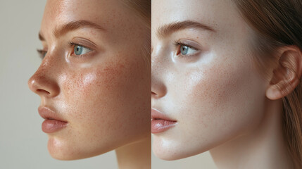Before and After Skin Transformation of a Fair-Skinned Woman, Showing the Dramatic Improvement in Skin Texture, Acne Reduction, and Brightness After Using Effective Skincare Products.