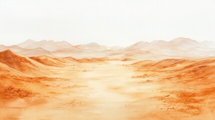 Naklejka premium Serene Desert Landscape with Warm Tones and Soft Mountain Contours
