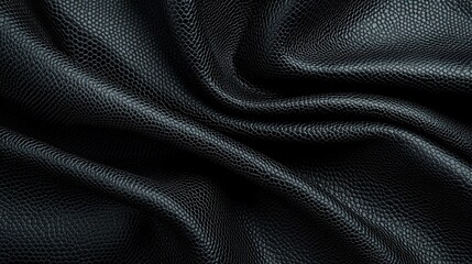 Fototapeta premium Dark black leather texture background, closeup view of smooth surface detail closeup