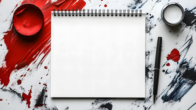 blank white notepad on a white desk with a single pen, leaving plenty of room around for textual content.