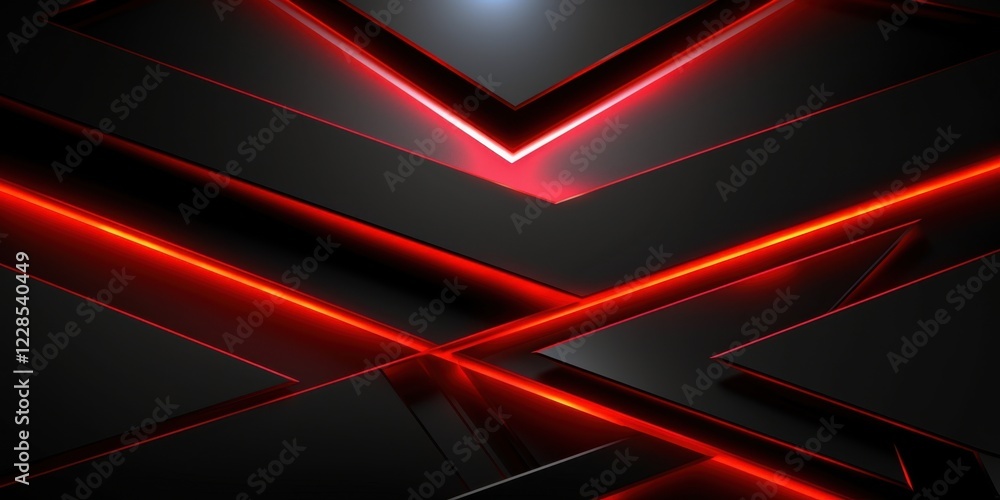 Poster abstract red and black geometric design with glowing lines and sharp angles: a modern digital art wa