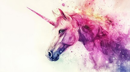 Magical Pink Unicorn with Artistic Color Splash Background