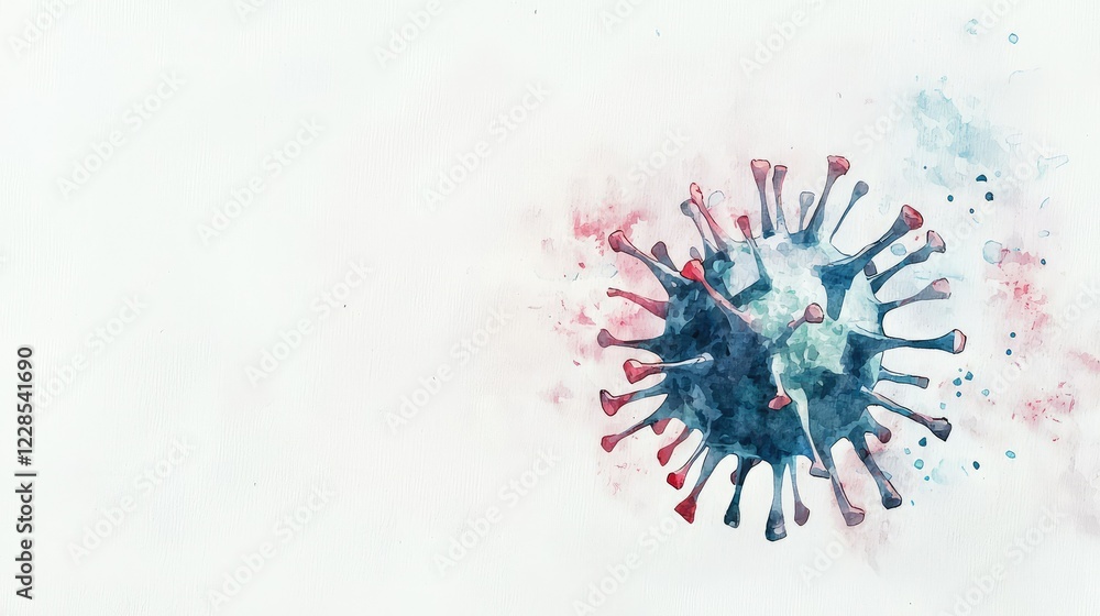 Poster watercolor representation of virus with abstract background elements