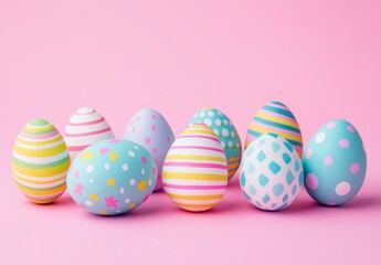 Fototapeta premium Easter egg set with colorful striped and patterned eggs isolated on a white background