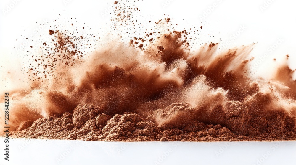 Aufkleber a dynamic splash of cocoa powder creating an energetic visual effect.