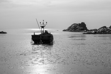  Wooden fishing boats by the sea in winter