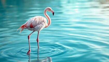 Fototapeta premium Pink Flamingo in Turquoise Water Stunning Nature Photography