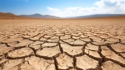 Expansive desert landscape, arid beauty under blue sky and clouds vast