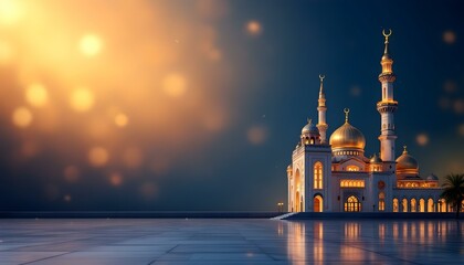 Stunning Mosque at Sunset Golden Domed Architecture