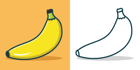 a simple banana illustration for a coloring  book element or design element