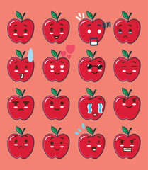 Simple Apple Emoticon Set for Sticker or Design Element