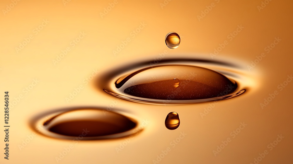 Poster golden liquid drops creating surface tension patterns