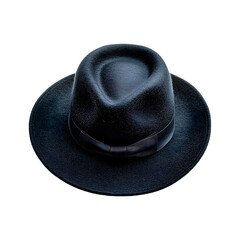Wool Hat with Wide Brim in Navy Blue Isolated on Transparent Background