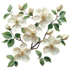 Obraz premium A cluster of white flowers with green leaves, symbolizing beauty and nature.