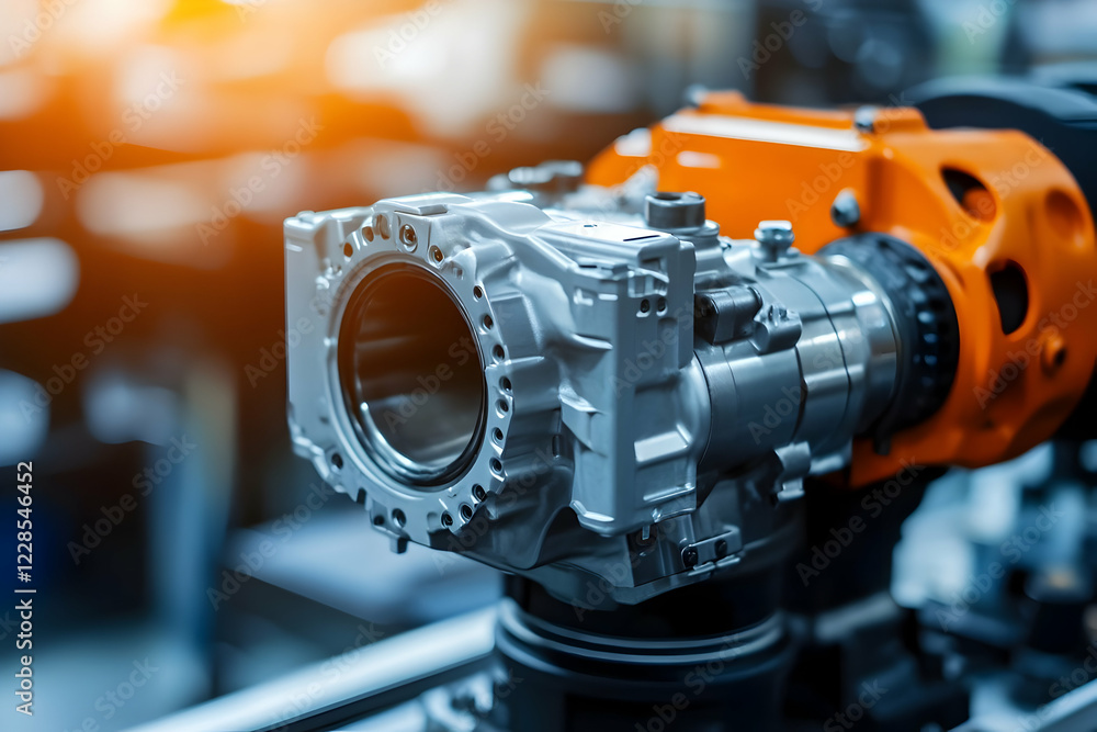 Poster robotic arm assembling car part in factory