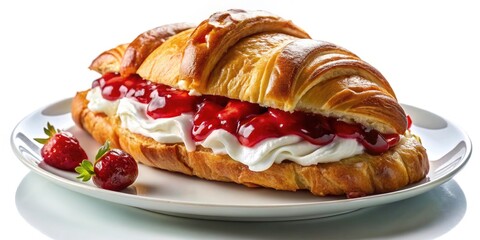 Delicious Croissant with Strawberry Jam and Cream Cheese - Breakfast Pastry Recipe