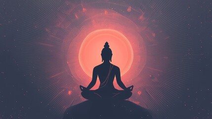 Peaceful Meditation Silhouette with Radiant Background and Calm Aura
