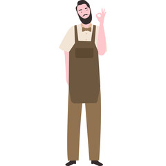 Flat Illustration of a barbermanin Apron and Bow Tie