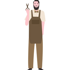 Flat Illustration of a barbermanin Apron and Bow Tie and scissors