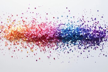 Abstract colorful particles scattered on a white background
