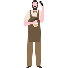 Flat Illustration of a barbermanin Apron and Bow Tie and comb and water spray