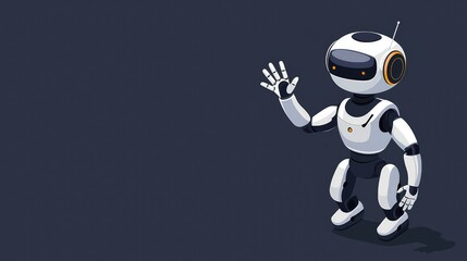 Friendly Robot Waving with High-Tech Design on Dark Background