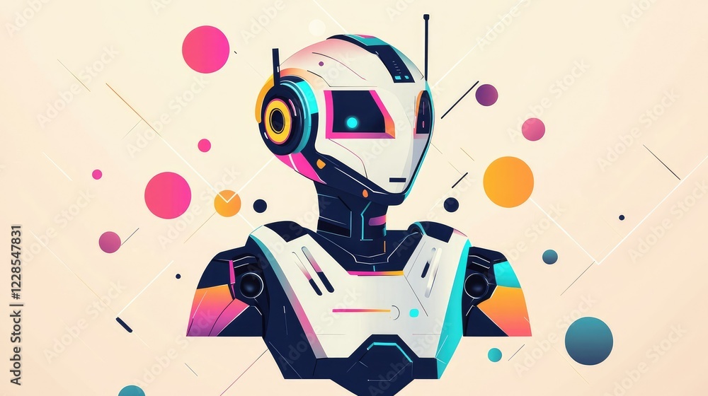 Poster futuristic robot portrait with abstract geometric background design