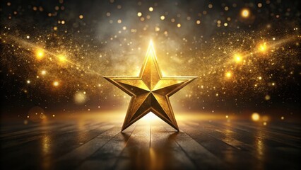 A gold star light source shines brightly against a dark and moody background, creating an air of mystery and allure , mysterious ambiance, dark background
