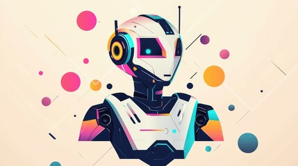 Futuristic Robot Portrait with Abstract Geometric Background Design