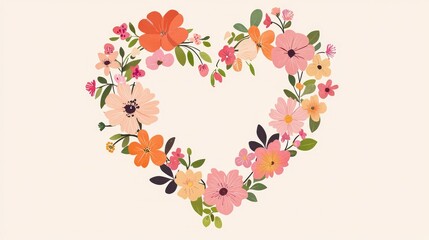 Delicate Floral Heart Design with Multicolored Garden Flowers