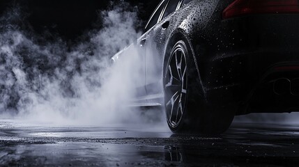 Dramatic Scene of Car Being Cleaned Underneath with Steam Effect