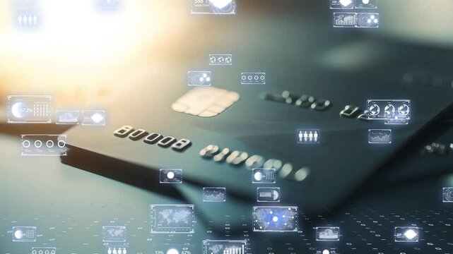 Cashless economy concept, international money transfer,  futuristic credit card transactions