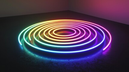 Obraz premium Vibrant Neon Spiral Design with Colorful Light Effects on Ground