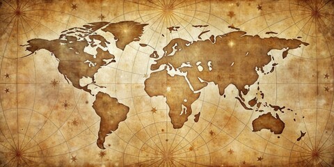 Distressed vintage paper with stylized celestial map at dusk, old paper, distressed texture