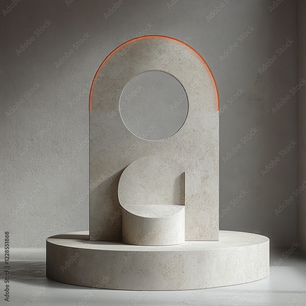 Poster minimalist podium display for product presentation geometric shapes soft lighting abstract