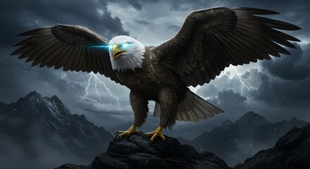 Majestic Bald Eagle in Stormy Mountains Digital Art