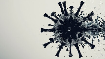Detailed Artistic Representation of a Virus Structure in Black and White