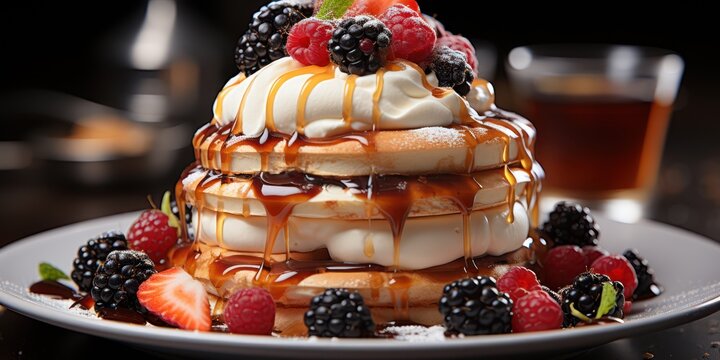Delicious Waffle Stack with Fresh Berries and Creamy Drizzle By Generated AI