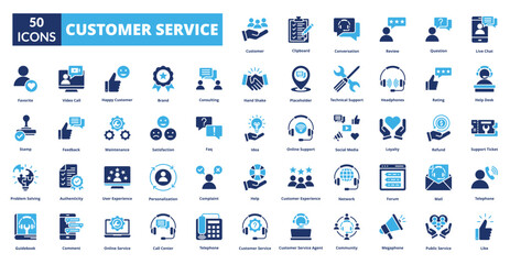 Customer service fill icon collection set. includes customer, service, support, client, advice, quality, satisfaction, reliable