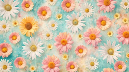 Obraz premium Pastel Flower Arrangement on Textured Background A Delightful Display of Daisies and Sunflowers