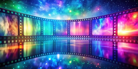 Obraz premium A Celestial Filmstrip Reflecting a Kaleidoscopic Universe of Vivid Hues and Cosmic Wonders