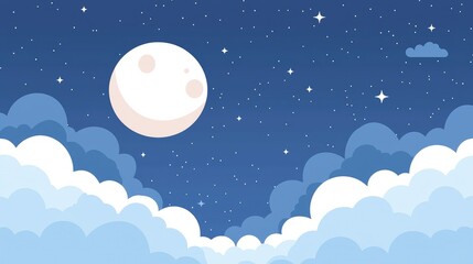 Tranquil Night Sky with Moon and Stars over Soft Clouds
