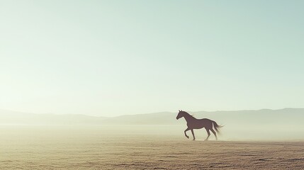 Majestic Horse Running in a Serene Landscape with Soft Light