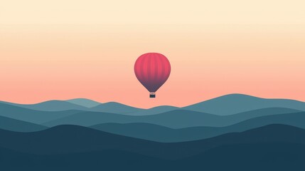 Obraz premium Serene Hot Air Balloon Floating Above Rolling Hills at Sunrise