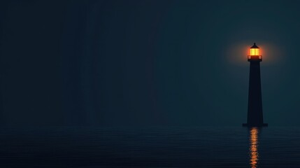 Fototapeta premium Serene Lighthouse at Night Illuminating Calm Waters and Fog